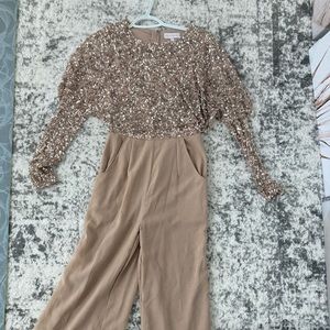 ASOS cape rose gold sequin jumpsuit